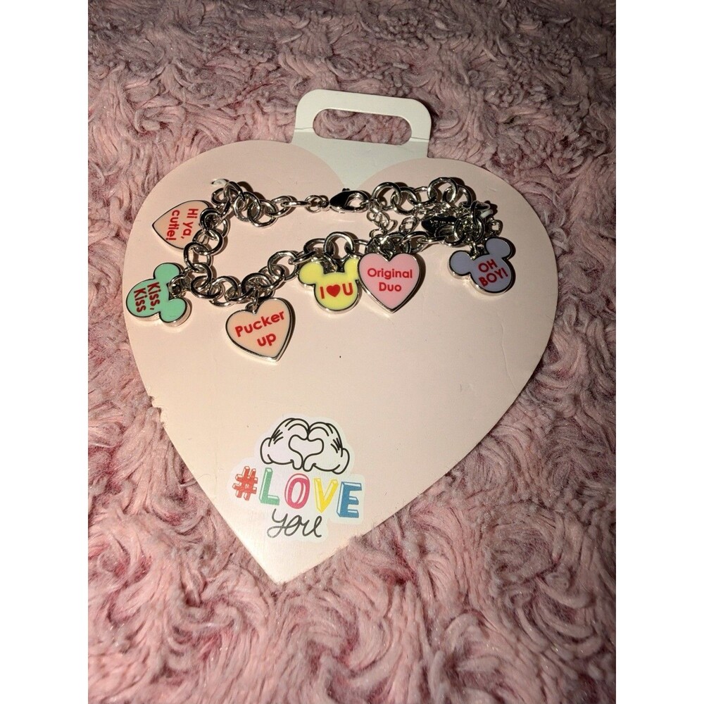 Disney Parks Mickey & Minnie Valentine Sweet Heart Charms Bracelet New